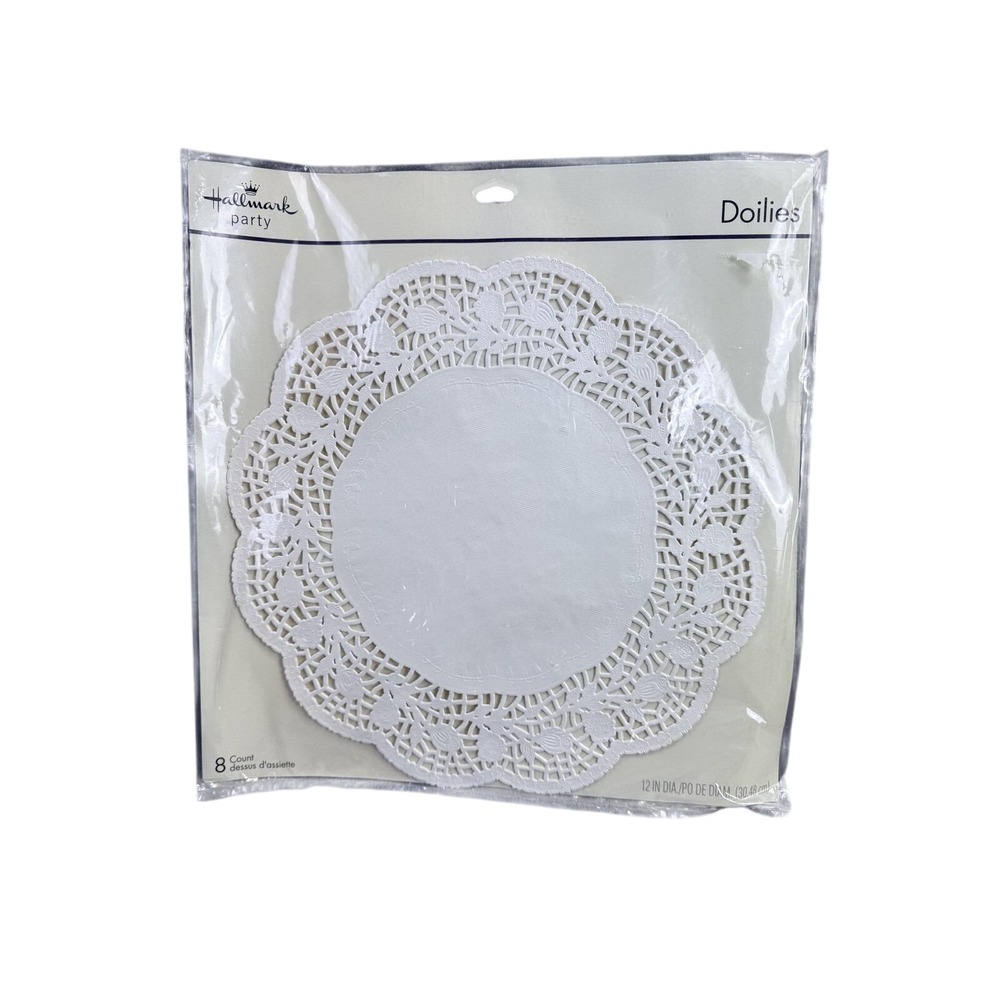 Hallmark Party Doilies Set 8 White Paper 12" Round Tableware Floral Decor